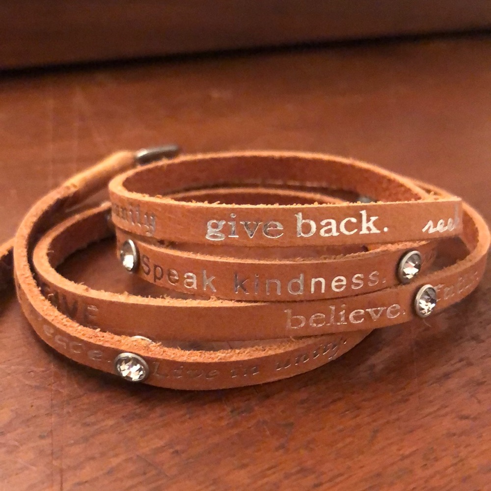Humanity For All wrap bracelet. Brown leather.